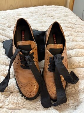 PRADA Patent leather wing tip brogue Platform Sneakers/shoesSz 38 1/2 Orig. $795